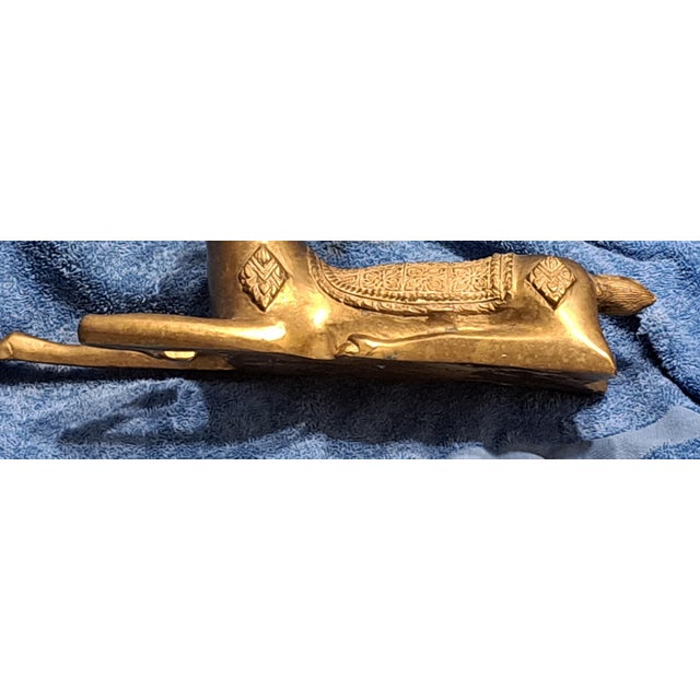 Metal Hollywood Regency 2 Brass Ornate Large Deer Statues Figurines For Sale - Image 7 of 12