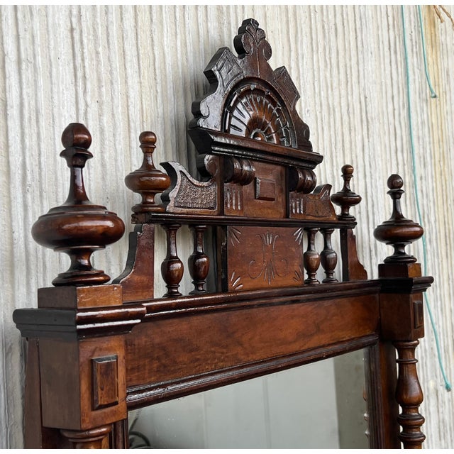 Early 20th French Ebonized Mirror with Turned Columns and High Carved Details For Sale - Image 18 of 18