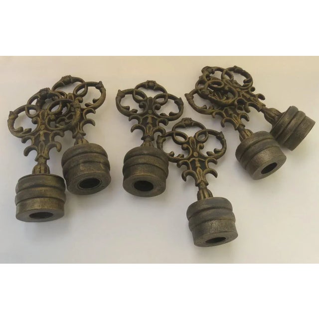 Gothic Vintage Bronze Medieval Cast Metal Finials Curtain Drapery Decoration - Set of 6 For Sale - Image 3 of 5