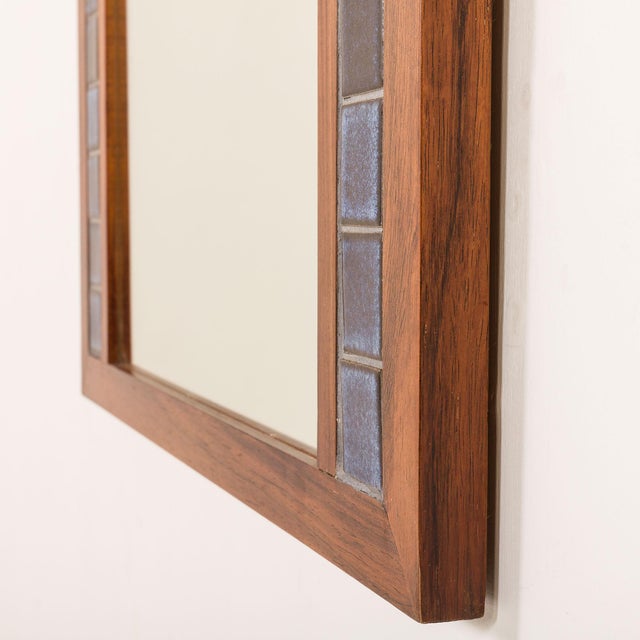 1970s Mid-Century Modern Scandinavian Rosewood Wall Mirror with Blue Tiles, 1970s For Sale - Image 5 of 6