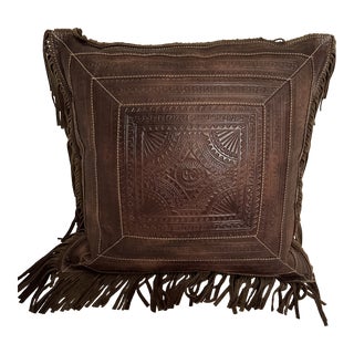 2000s Ralph Lauren Leather Fringe Throw Pillow For Sale