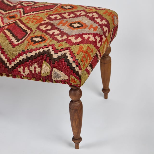 Custom Bench Upholstered in Vintage Turkish Rug With Nailhead Trim For Sale - Image 11 of 12