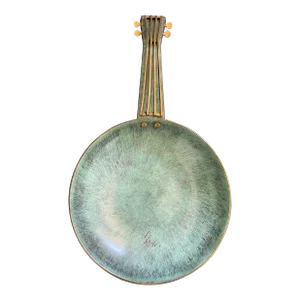 Vintage Israeli Verdigris Enameled Brass Violin Viola Serving Tray Centerpiece