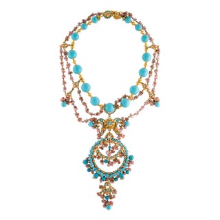 Jose Maria Barrera Necklace Stone Turquoise Crystal Resin Beaded Collar Bib For Sale