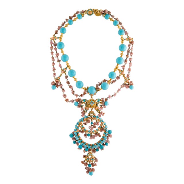 Jose Maria Barrera Necklace Stone Turquoise Crystal Resin Beaded Collar Bib For Sale