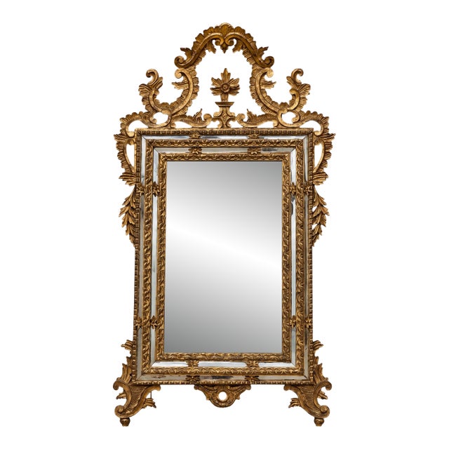 Mid-Century Italian Carved Giltwood Baroque Style Wall Mirror Danby of New York For Sale