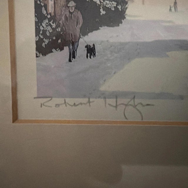English Lovely Signed, Framed Robert Hughes Watercolor English Winter Village Scene For Sale - Image 3 of 3