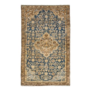Medallion Antique Persian Hamadan Wool Rug in Blue For Sale