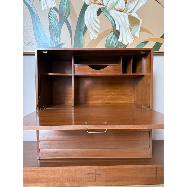 Wood American of Martinsville "Dania" Walnut Modular Bench and Desk/Bar Cabinet Attachment by Merton Gershun For Sale - Image 7 of 12