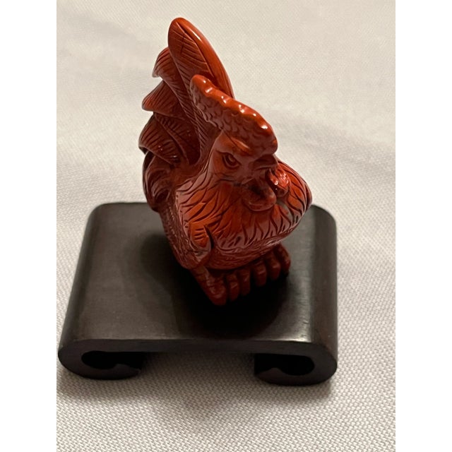 2010s Hand carved Rooster Chicken Figurine, Red Jasper, China. A cherished chicken from our hand carved stone and gems...