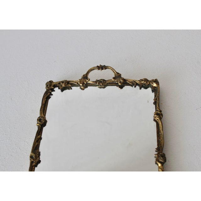 Vintage Mid-Century Rectangle German Style Floral Design Brass Frame Mirror Vanity Tray For Sale - Image 9 of 15