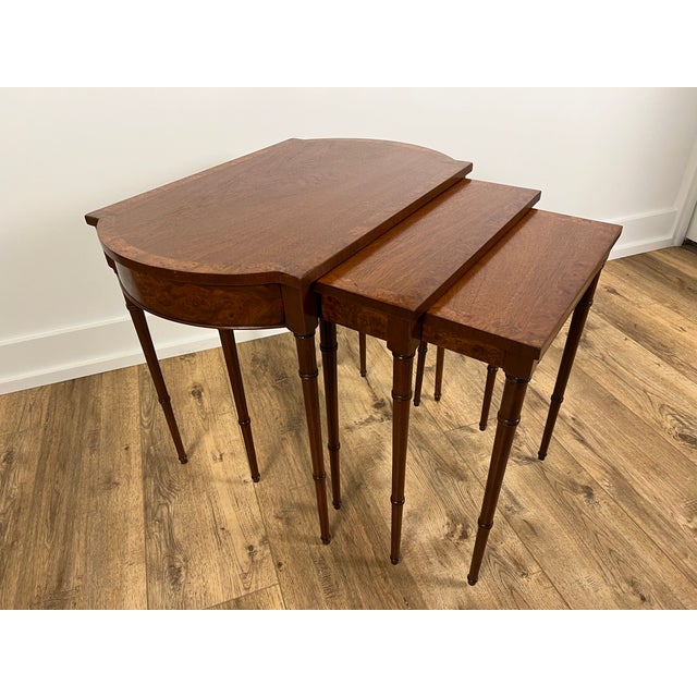 Baker Furniture Mahogany and Burl Maple Nesting Tables Set of 3