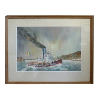 Irish 20th Century Tugboat Oil on Canvas by Clee. For Sale