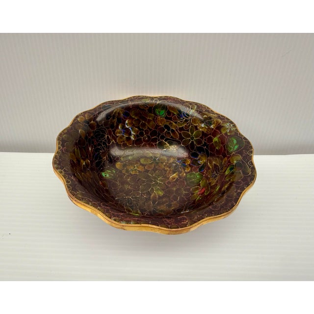 Japanese Cloisonné Enamel Bowl, Showa Period, Hand-Wired Floral Interior 5” Diameter For Sale - Image 11 of 11