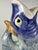 Vintage MCM Blues Ceramic Handpainted Fish Pitcher Vase For Sale - Image 4 of 7