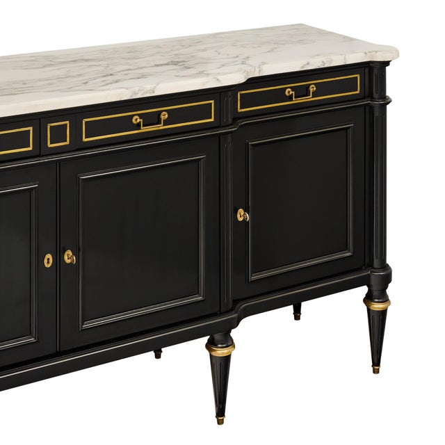 Late 19th Century Ebonized, Grande Louis XVI Style Buffet, Carrara Marble, Circa 1880 For Sale - Image 5 of 9