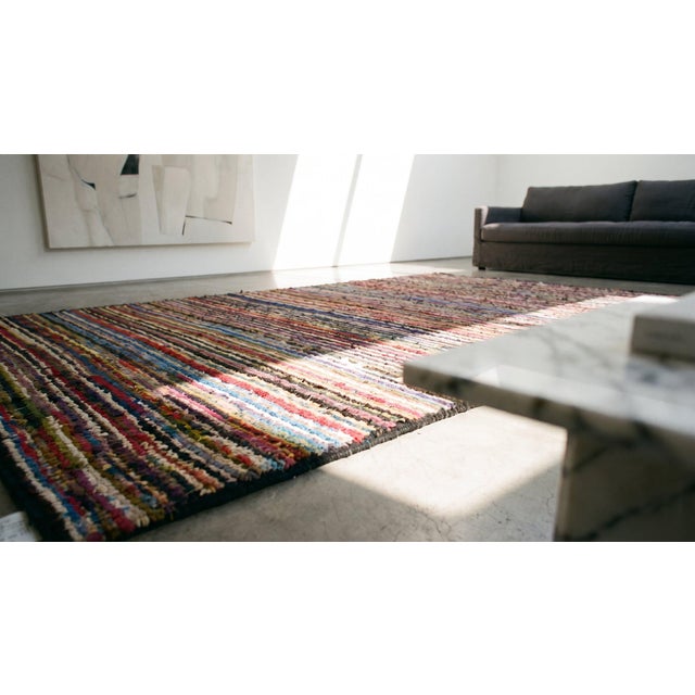 Early 20th Century 1920s Multicolorful Stripe Folk Art Antique American Hooked Rug 2'4" X 3'7" Knotted Wool Carpet For Sale - Image 5 of 7