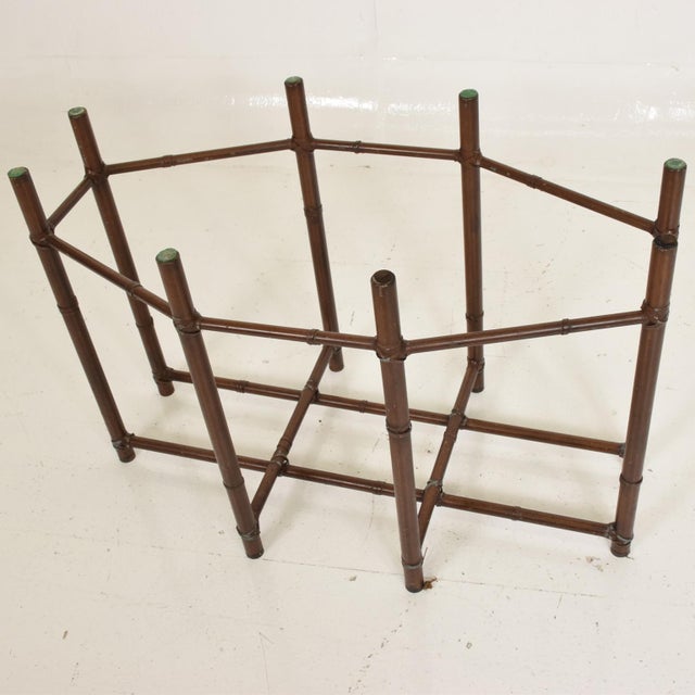 Hollywood Regency Faux Bamboo Coffee Table With Brass Glass Top