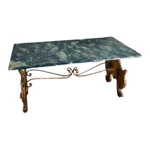1950s Vintage French Faux Marble Green Coffee Table