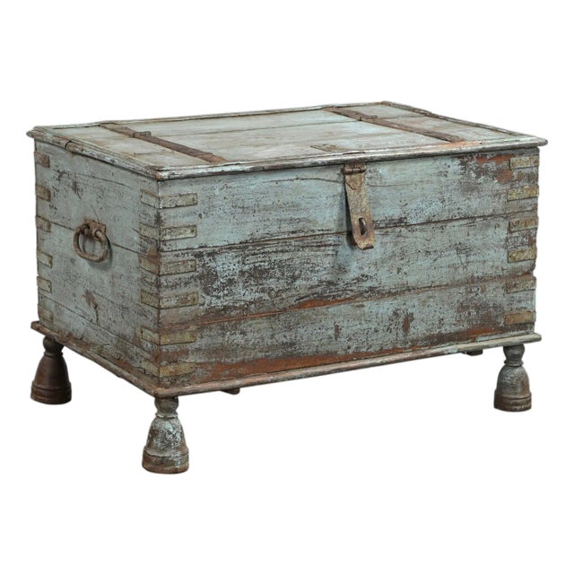Antique Indian Painted Teakwood Blanket Chest For Sale