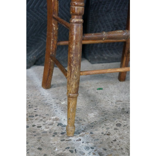 2 Antique American Country Oak Farmhouse Ladderback Chairs Cane Seat Pair For Sale - Image 11 of 18