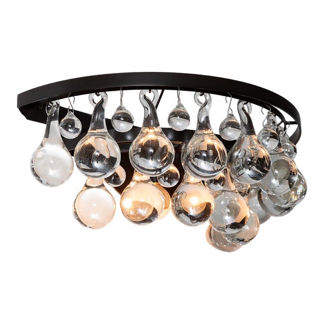 Ochre Pear SconcesPatinated Bronze Frame With Two-Tiered Rim of Clear or Mercury Grey Glass Drops For Sale
