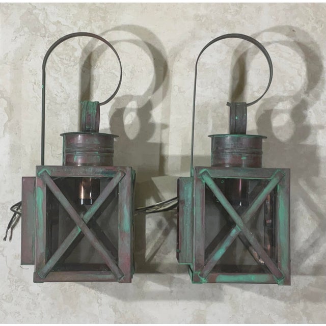 Funky Pair of Solid Copper Wall Lantern -13”h X 5”w X 5”.75 D For Sale - Image 13 of 13