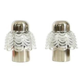 Large Metal and Glass Table Lamps from Veb Narva Leuchtenbau, 1960s, Set of 2 For Sale