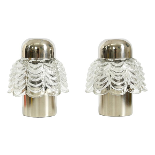 Large Metal and Glass Table Lamps from Veb Narva Leuchtenbau, 1960s, Set of 2 For Sale