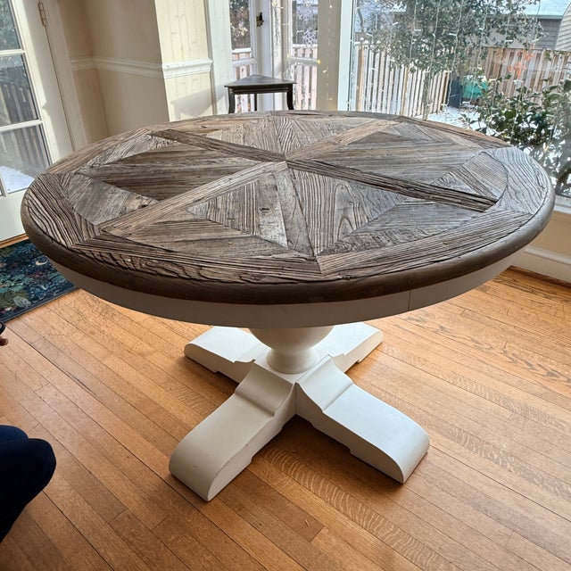 Restoration Hardware Round Rh Baroque Parquet Dining Table For Sale - Image 4 of 10