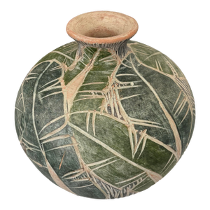 Earthenware Pottery Vase With Leaf Design