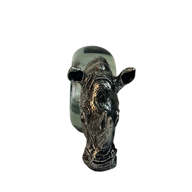 Vintage Safari African Wildlife Animals Handblown Glass & Pewter Napkin Rings - Set of 8 For Sale - Image 13 of 18
