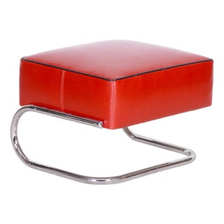 Bauhaus Stool in Chrome and Leather attributed to R. Slezák, Czech, 1930s For Sale