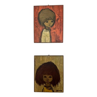 Jaklien Moerman, Portraits, 1970s, Woodblock Prints, Set of 2 For Sale