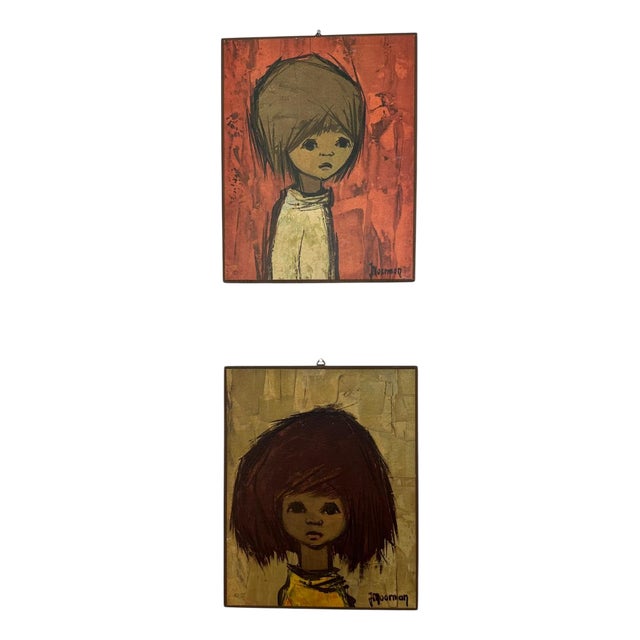 Jaklien Moerman, Portraits, 1970s, Woodblock Prints, Set of 2 For Sale