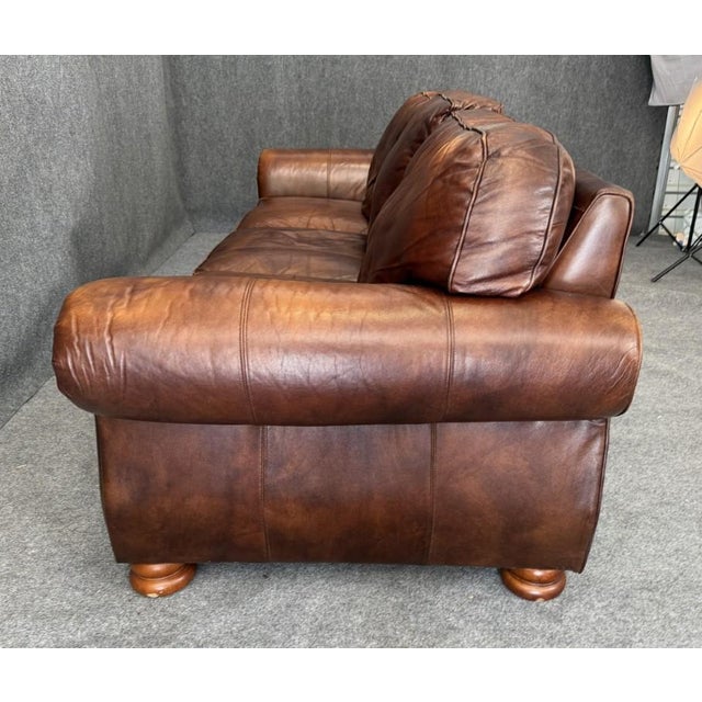 Thomasville Traditional Brown Leather Sofa For Sale - Image 11 of 18