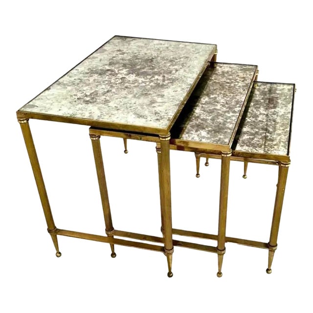 Mid Century Brass Nesting Tables in Maison Jansen Style For Sale
