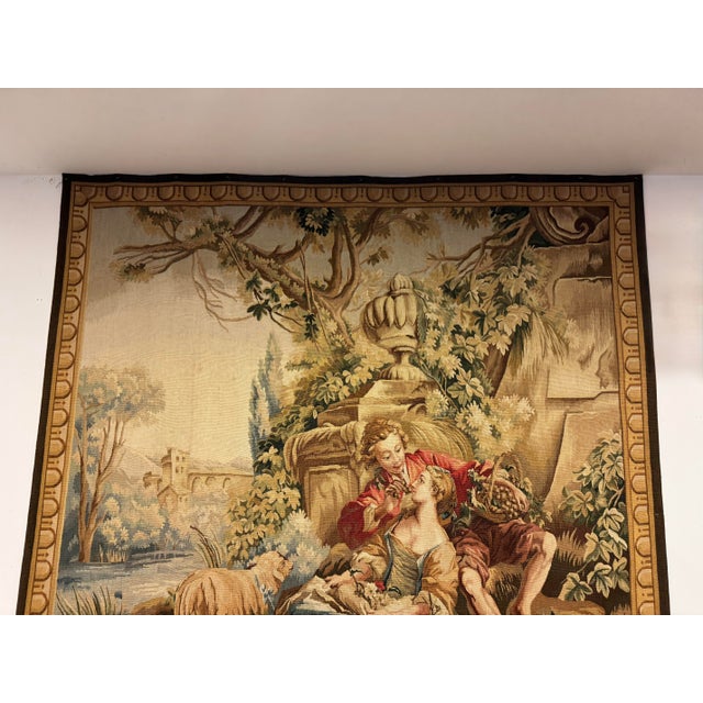 French Provincial Vintage French Inspired Pastoral Figural Wall Tapestry 1980s For Sale - Image 3 of 5