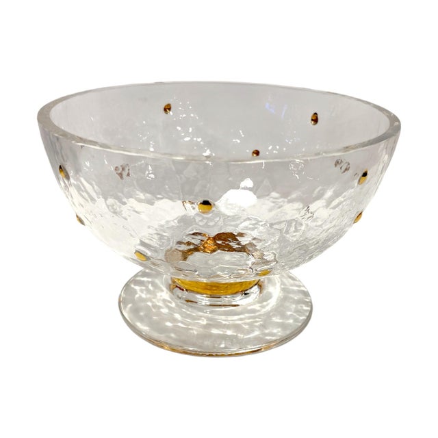 1990s Stephen Smyers Signed Morocco Gold Hobnail Art Glass Footed Serving Bowl For Sale In San Francisco - Image 6 of 12