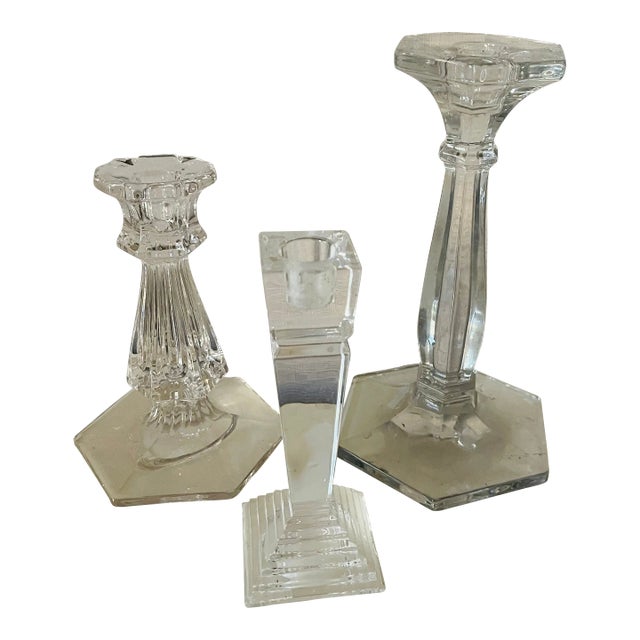 Boho Chic Crystal Candlesticks- Set of 3 For Sale
