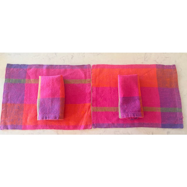 1980s Raspberry Pink Madras Plaid Dinner Napkins, Set of 12 For Sale In Palm Springs - Image 6 of 10