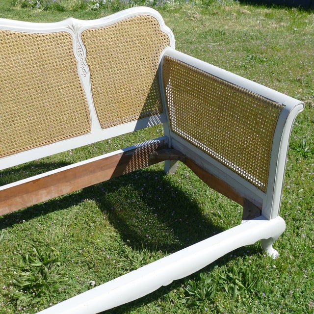 Gray Mid 20th Century French Provincial Style Painted Cane Settee Sofa For Sale - Image 8 of 17