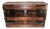 Antique Alligator Skin Design Metal, & Oak Slats Camelback Domed, Wheeled Steamer Trunk For Sale