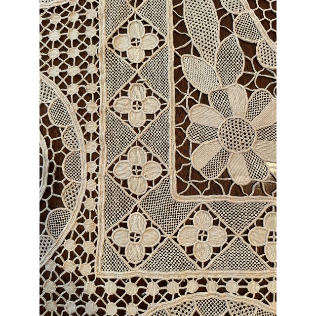 Vintage French Lace Point De Venise Tablecloth For Sale - Image 9 of 13