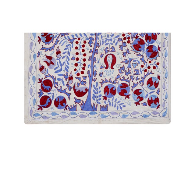 Mid-Century Modern Uzbek Suzani Embroidered Wall Hanging – Tree of Life Floral Boho Textile Art 3'5'' X 6' For Sale - Image 3 of 13