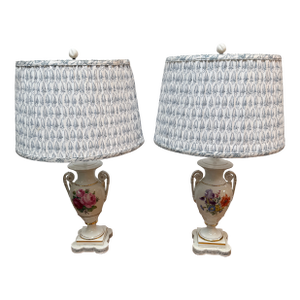 Shabby Chic Floral Urn Table Lamps, Pair