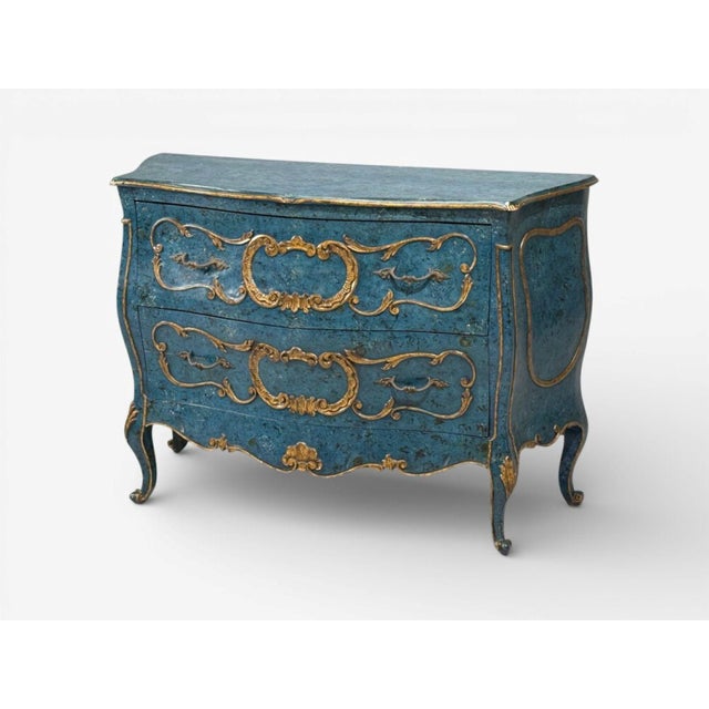 French Single Royal Blue and Parcel-Gilt Decorated Bombay Commode or Chest For Sale - Image 3 of 11
