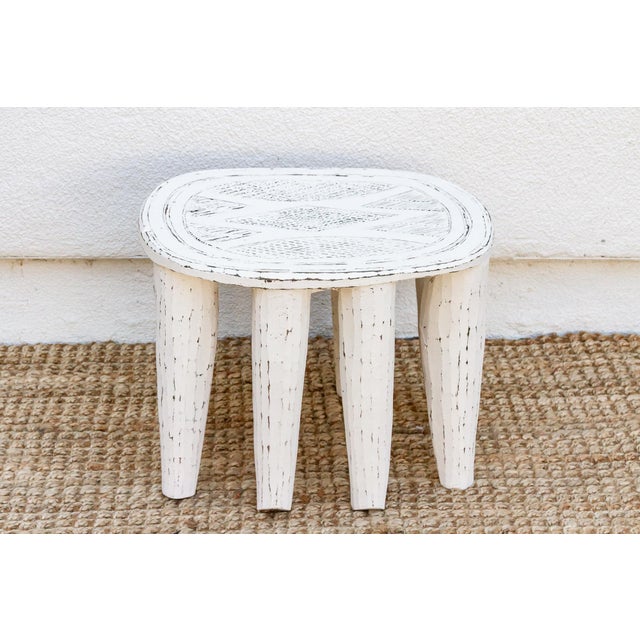 African Hand-Carved Chalky White African Table For Sale - Image 3 of 7