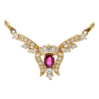 14KY Diamond(0.90) & Ruby(0.45) StatusNecklace For Sale
