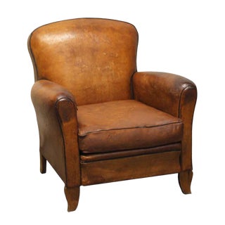 Vintage Mid Century French Leather Club Chair For Sale